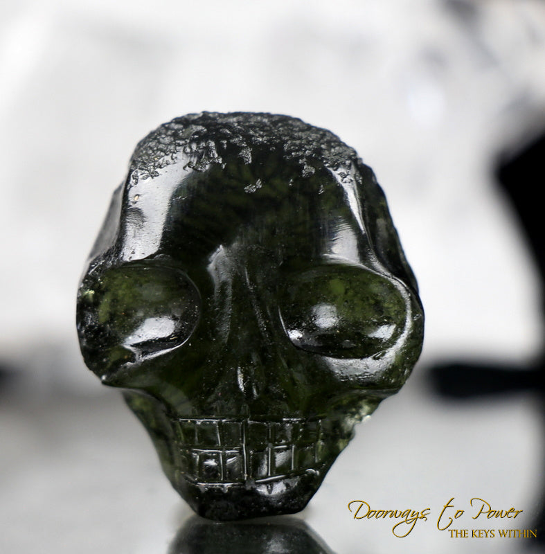 Moldavite Hand Carved Crystal Skull 'Aurixia'