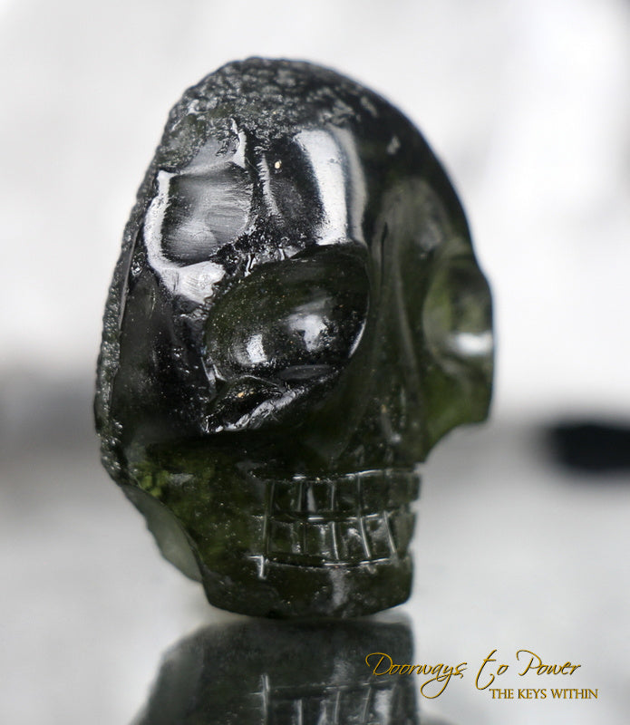 Moldavite Hand Carved Crystal Skull 'Aurixia'
