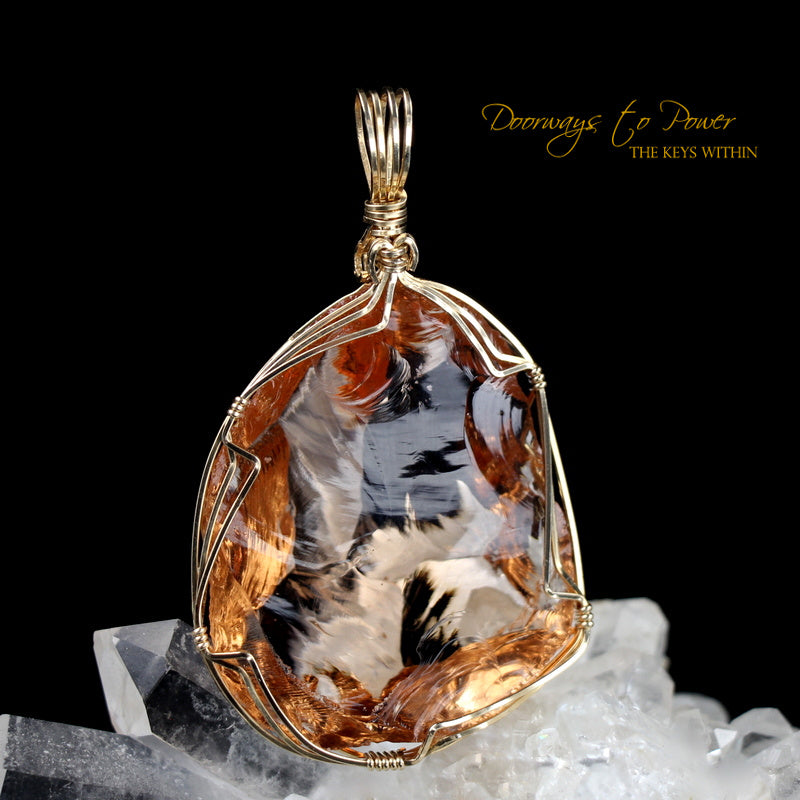 Lemurian Ethereum Gold Andara Crystal Pendant 14k