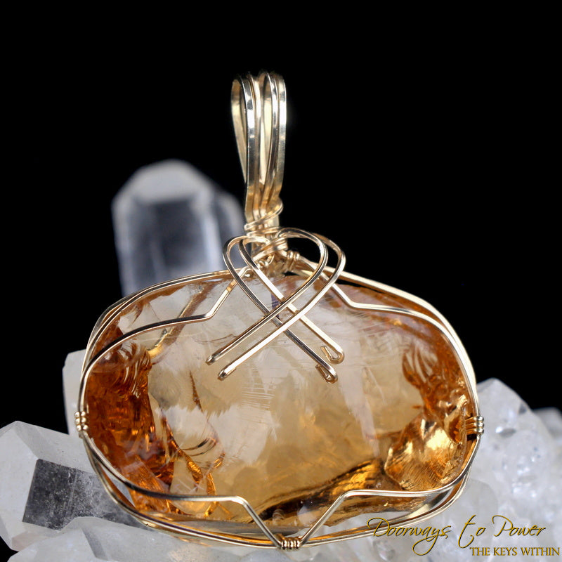 Lemurian Etherium Gold Andara Crystal Pendant 14k 'Light Essence'