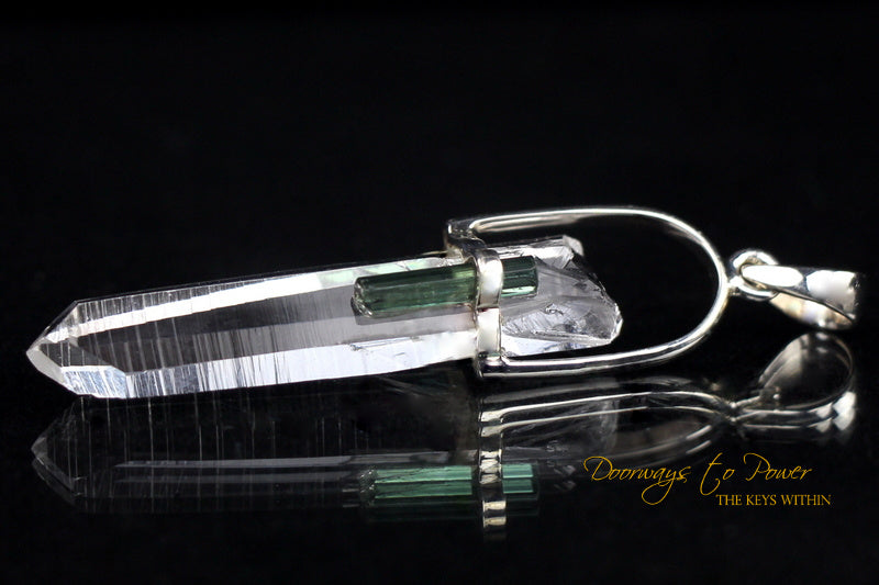 Lemurian Laser Quartz Temple Heart Dow Green Tourmaline Pendant