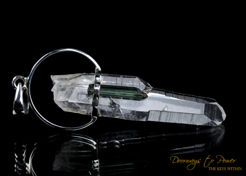 Lemurian Laser Quartz Green Tourmaline Crystal Pendant