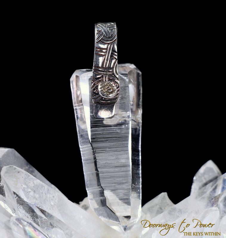 Lemurian Light Language Master Quartz Crystal Pendant .925 fine silver