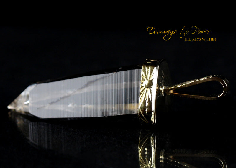 Lemurian Light Language Laser Quartz Crystal Pendant 22k