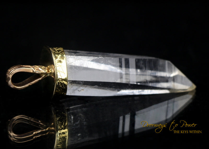 Lemurian Light Language Laser Quartz Crystal Pendant 22k