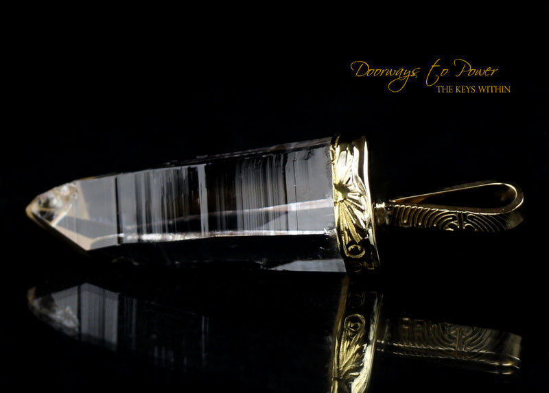 Lemurian Light Language Laser Quartz Crystal Pendant 22k