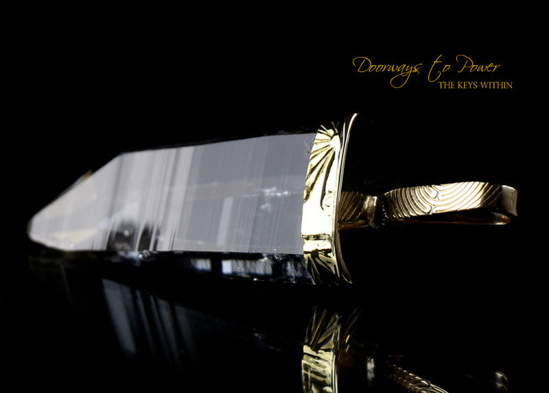 Lemurian Light Language Laser Quartz Crystal Pendant 22k