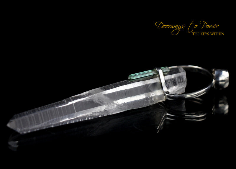 Lemurian Seed Laser Quartz Crystal Pendant & Green Tourmaline