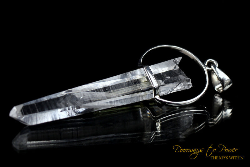 Lemurian Seed Laser Quartz Crystal Pendant & Green Tourmaline