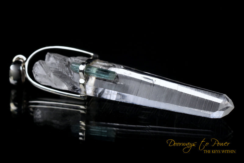 Lemurian Seed Laser Quartz Crystal Pendant & Green Tourmaline
