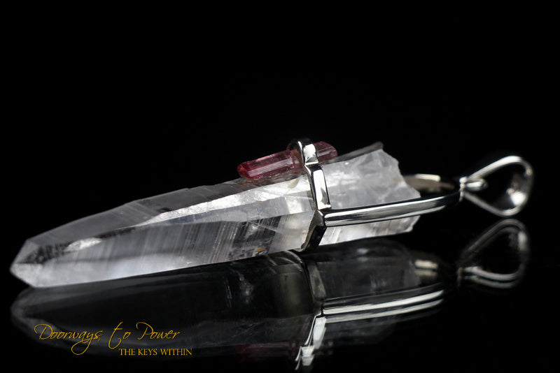 Lemurian Seed Pink Tourmaline Quartz Crystal Pendant