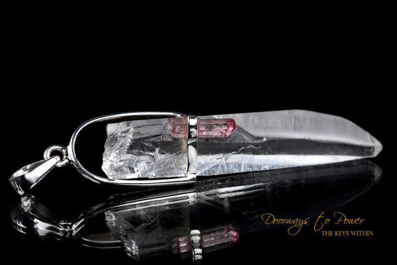 Lemurian Seed Pink Tourmaline Quartz Crystal Pendant