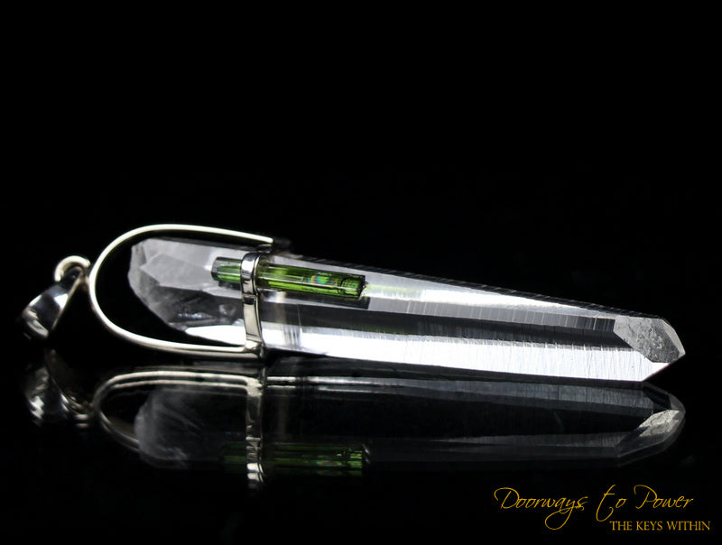 Lemurian Laser Quartz Green Tourmaline Crystal Pendant