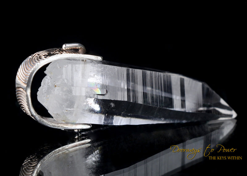 Lemurian Laser Light Language Crystal Pendant .999 Fine Silver