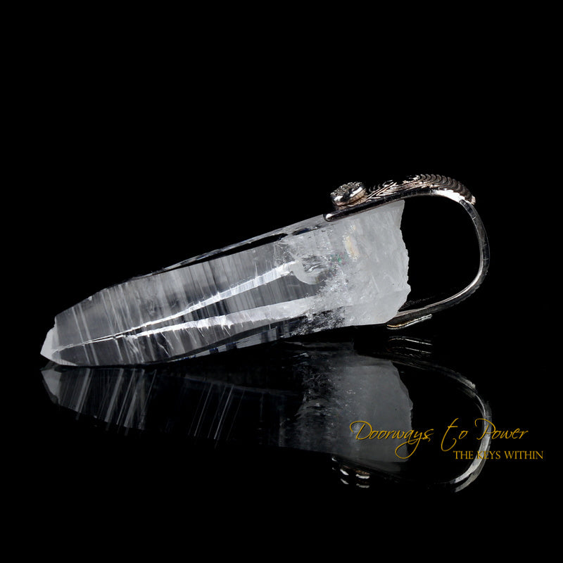 Lemurian Laser Light Language Crystal Pendant .999 Fine Silver