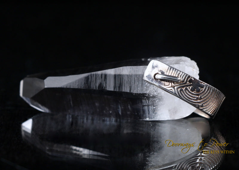 Lemurian Laser Light Language Crystal Pendant .999 Fine Silver
