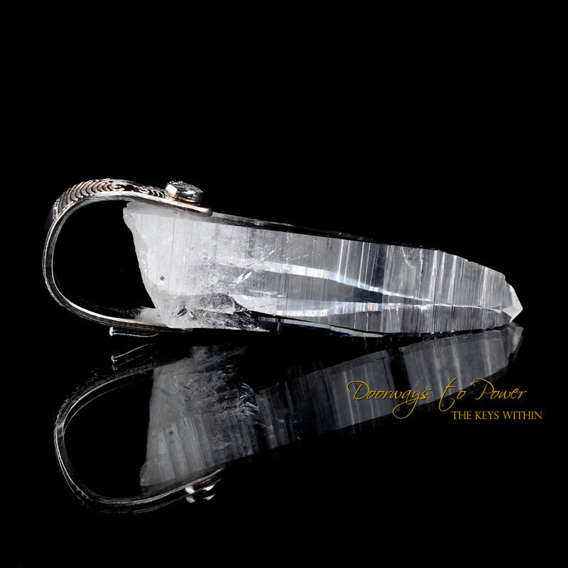 Lemurian Laser Light Language Crystal Pendant .999 Fine Silver