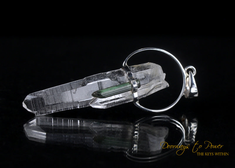 Lemurian Laser Quartz Green Tourmaline Crystal Pendant