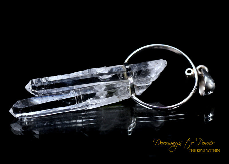 Lemurian Laser Quartz Green Tourmaline Twin Crystal Pendant