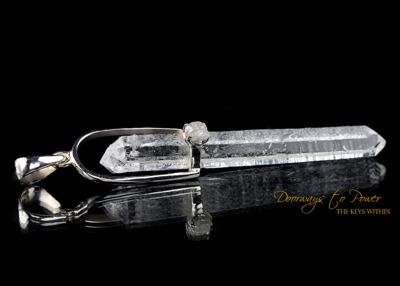 Lemurian Laser Quartz Phenacite Crystal Pendant SS