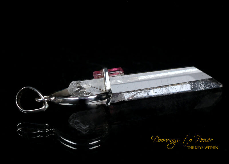 Lemurian Light Quartz Pink Tourmaline Crystal Pendant SS