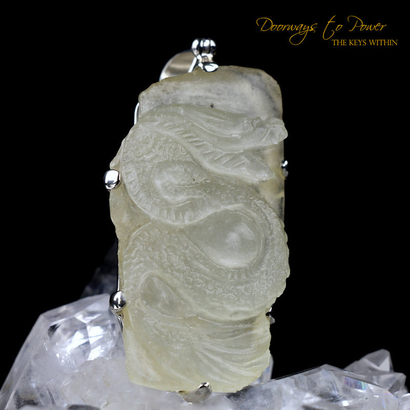 Libyan Desert Glass Crystal Dragon Pendant (Hand Carved)