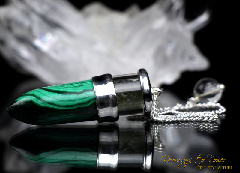 Malachite & Moldavite Pendulum .925 Sterling Silver