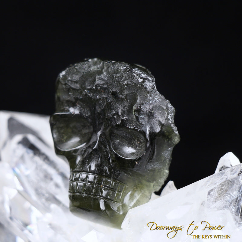 Moldavite Hand Carved Crystal Skull Axiomar