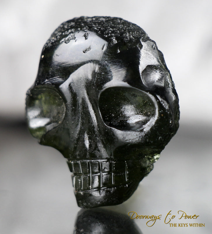 Moldavite Hand Carved Crystal Skull 'Aurixia'