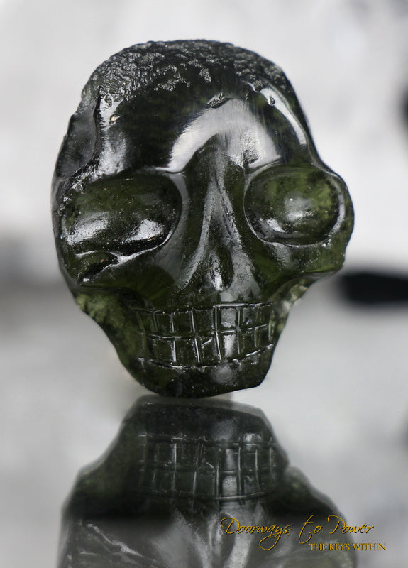 Moldavite Hand Carved Crystal Skull 'Aurixia'