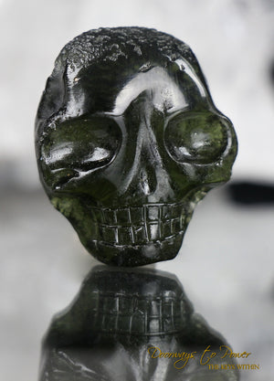 Moldavite Hand Carved Crystal Skull 'Aurixia'