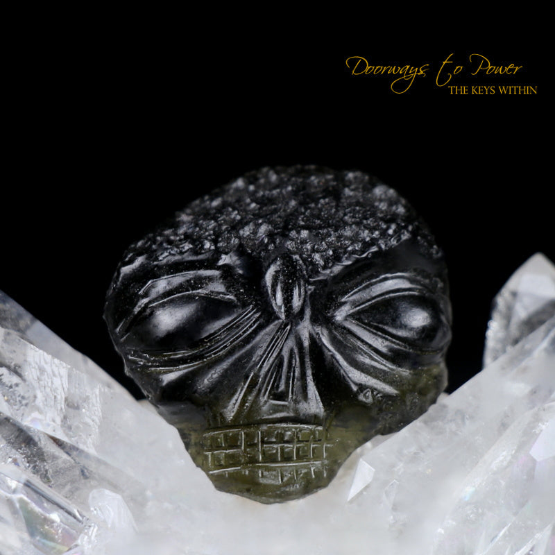 Moldavite Hand Carved Crystal Skull 'Defender of Man'
