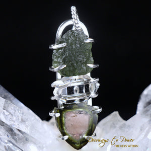 Moldavite Herkimer Diamond Watermelon Tourmaline Pendant SS