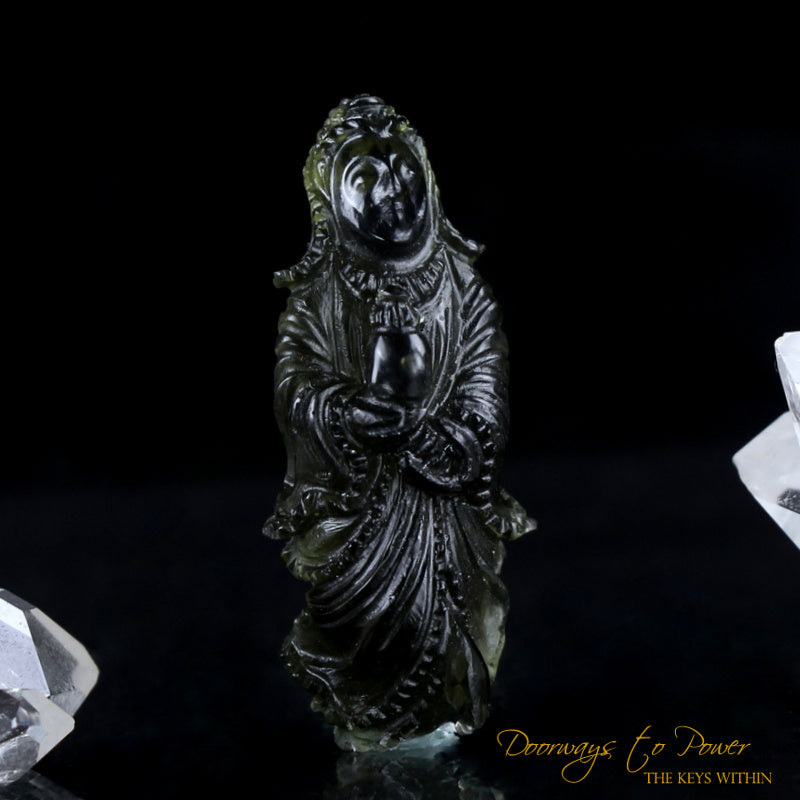 Moldavite Kwan Yin Crystal Carving