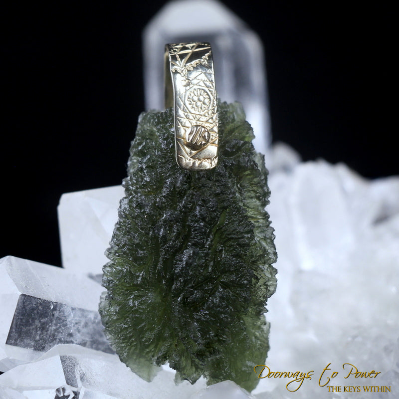 Moldavite Light Language Pendant 14k 