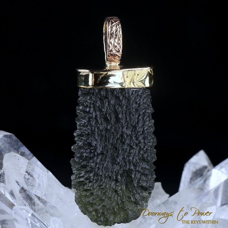 Moldavite Light Language Crystal Pendant 22k