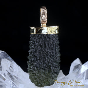 Moldavite Light Language Crystal Pendant 22k