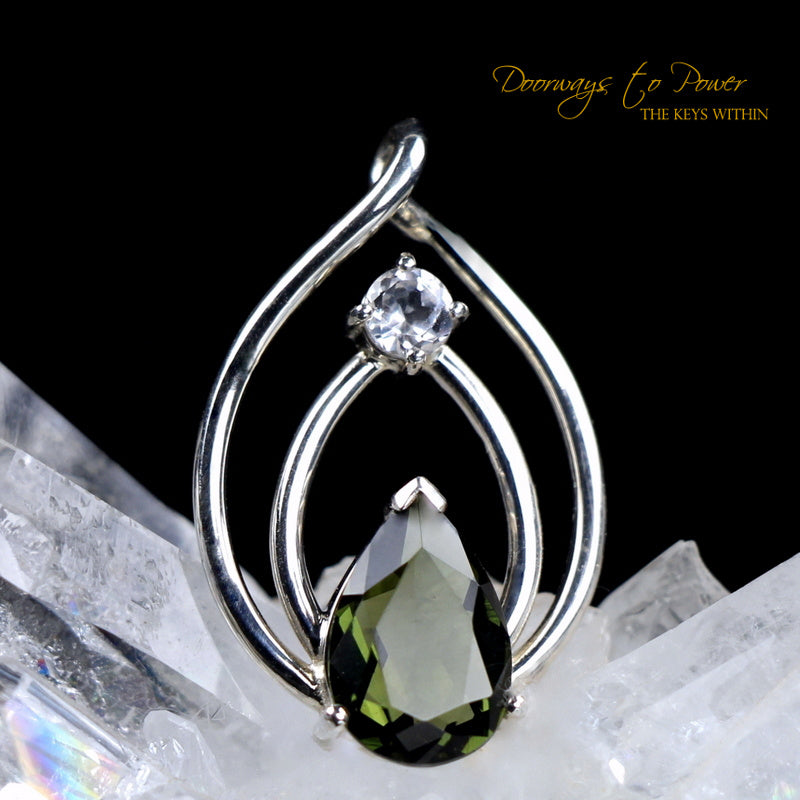 Moldavite & Phenacite Celestial Crystal Pendant SS