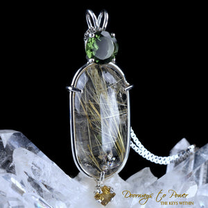 Moldavite Rutilated Quartz Yellow Tourmaline Crystal Pendant 'Power'