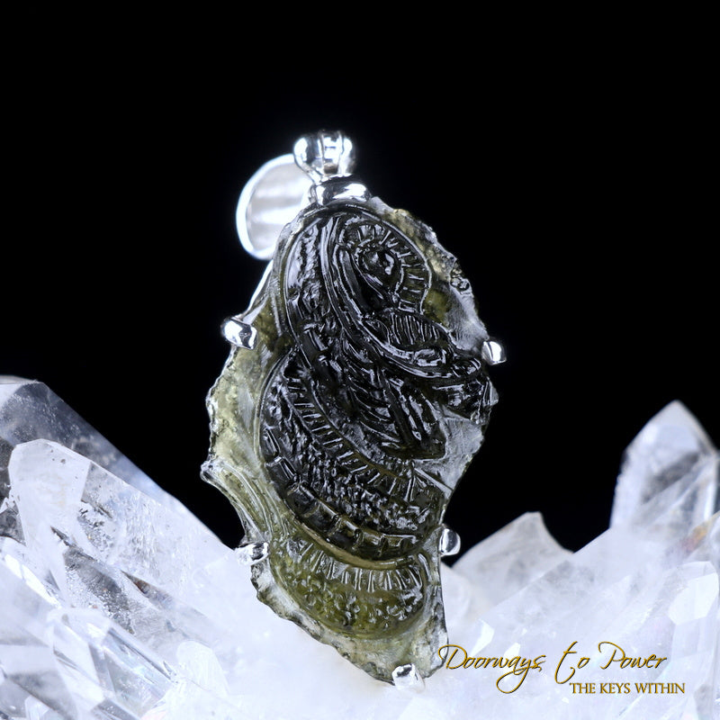Moldavite Tektite Dragon Crystal Pendant SS