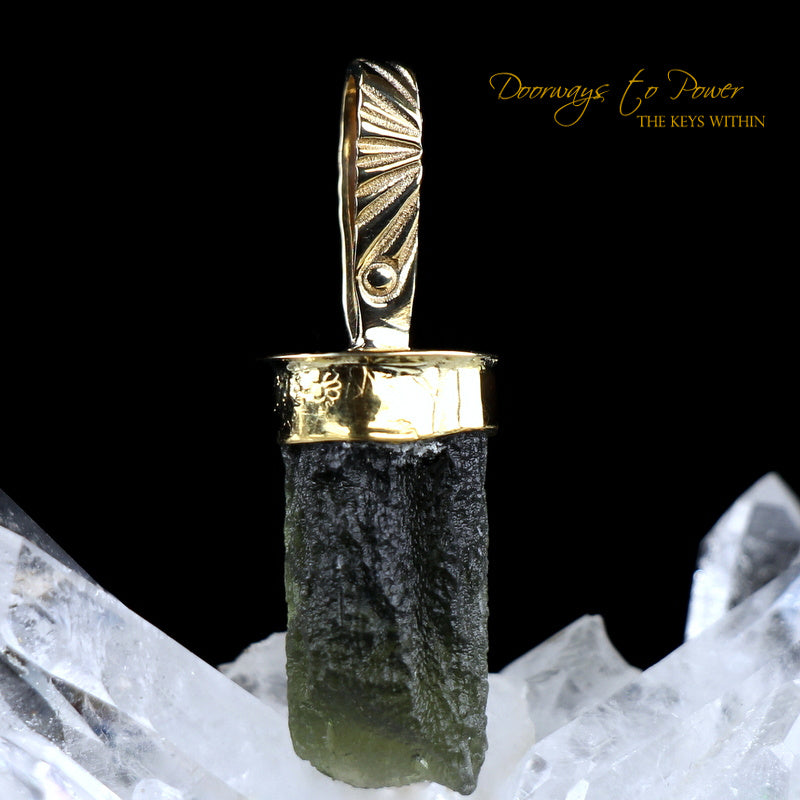 Moldavite Light Language Pendant 22k