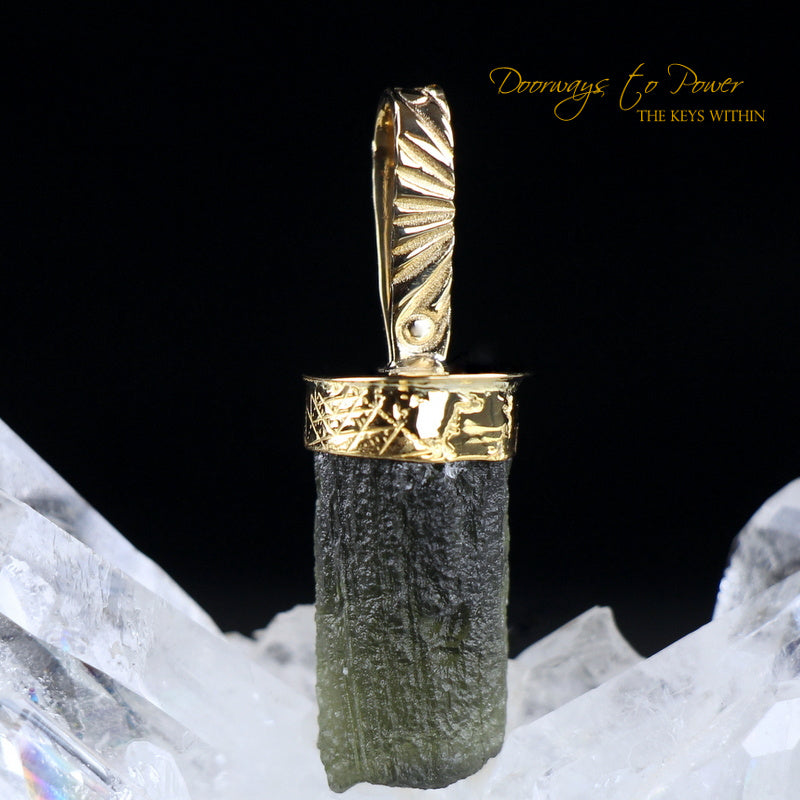 Moldavite Light Language Pendant 22k
