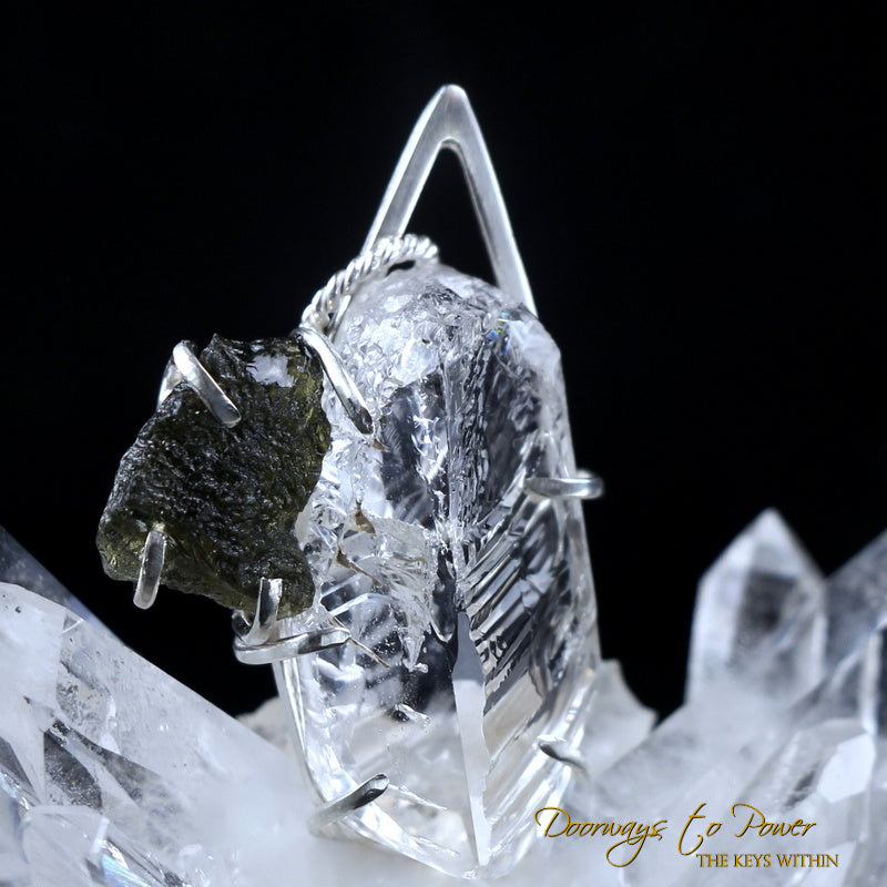 Moldavite Tektite Satyaloka Azeztulite Crystal Pendant SS