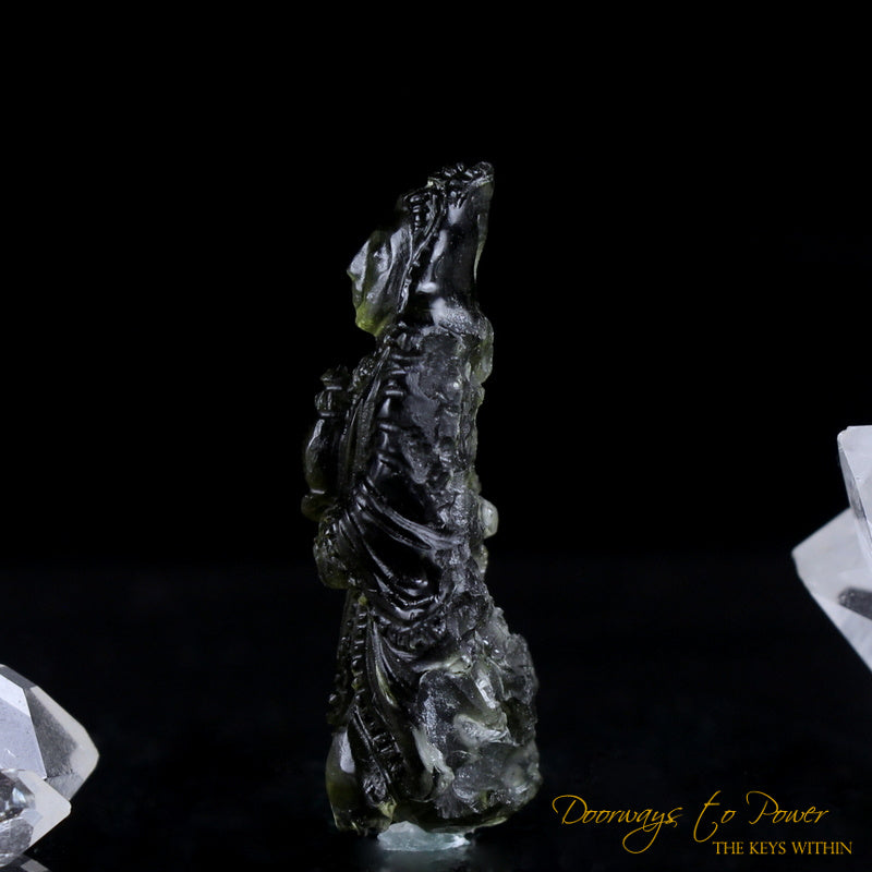Moldavite Kwan Yin Crystal Carving