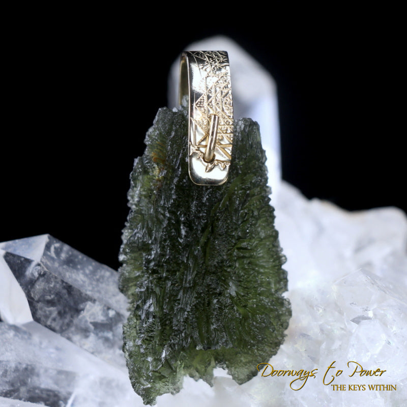 Moldavite Light Language Pendant 14k 