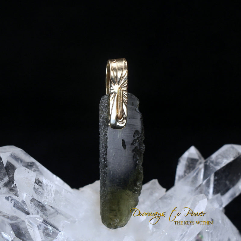 Moldavite Light Language Pendant 14k