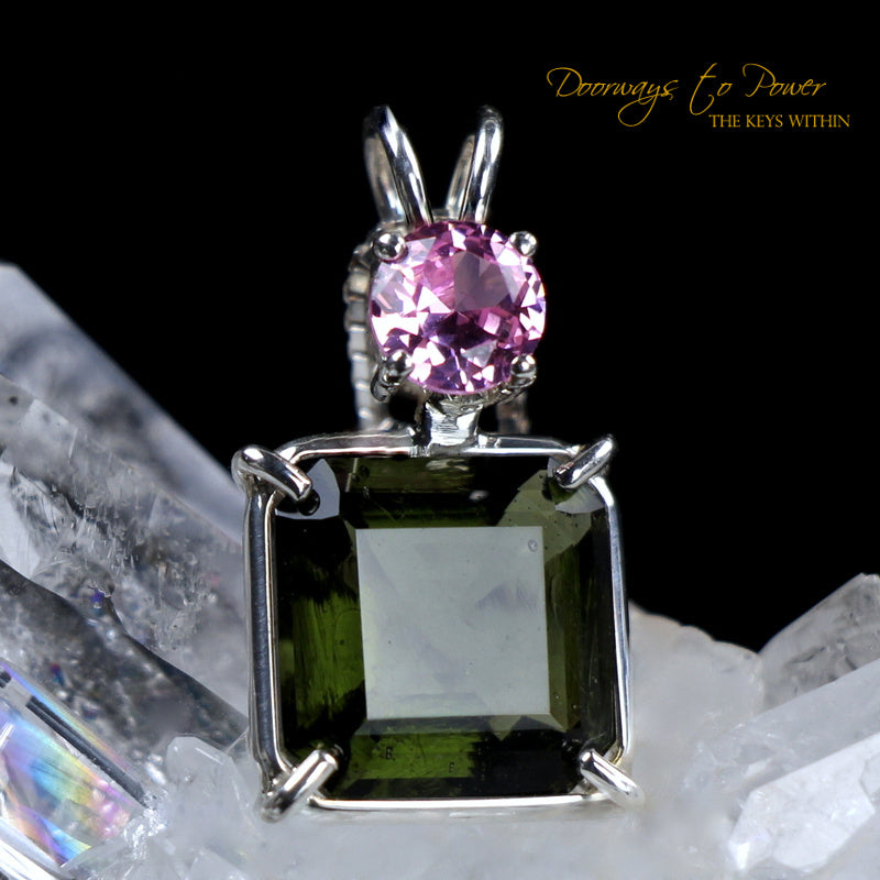 Moldavite & Ruby Lavender Crystal Pendant 