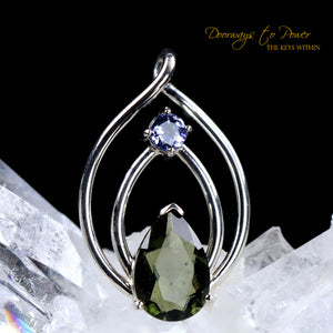 Moldavite & Tanzanite Celestial Crystal Pendant SS