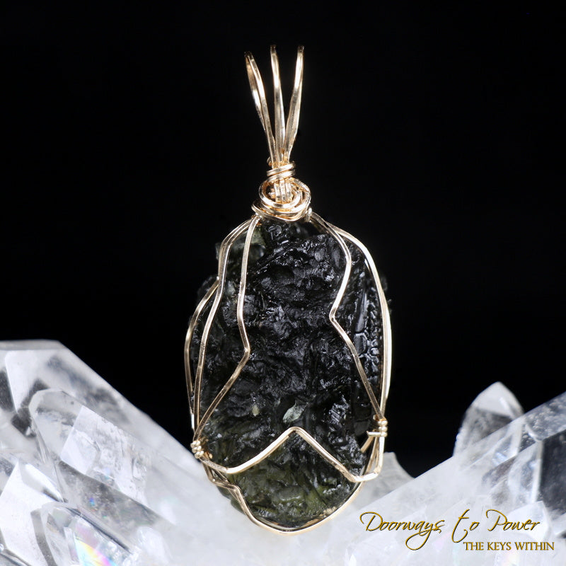Moldavite Tektite Dragon Pendant 14k