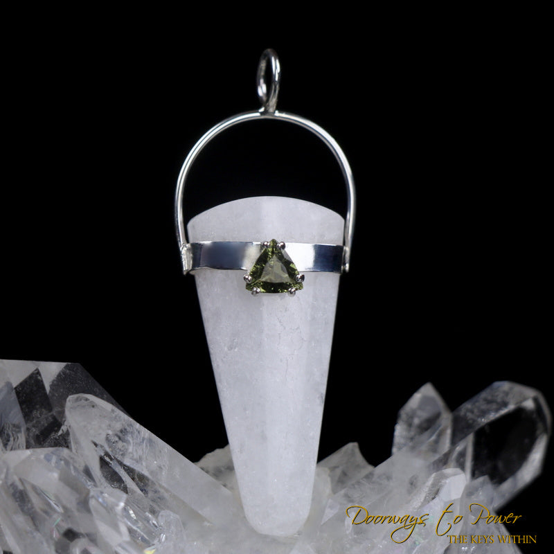 Natrolite Moldavite Crystal pendant in Sterling Silver